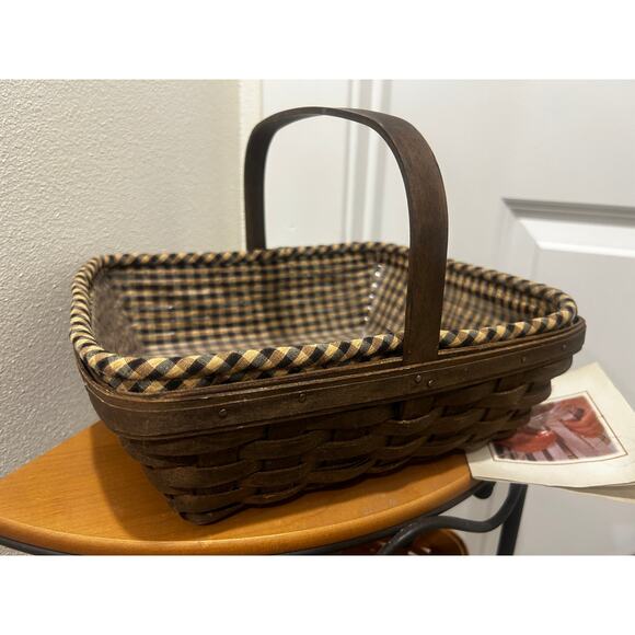 Longaberger Napkin basket Combo Khaki check liner & protector deep brown - Picture 1 of 6